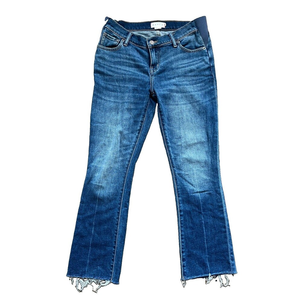 Hatch Strong Like A Mama Cropped Maternity Mom Jeans Raw Hem Size 25